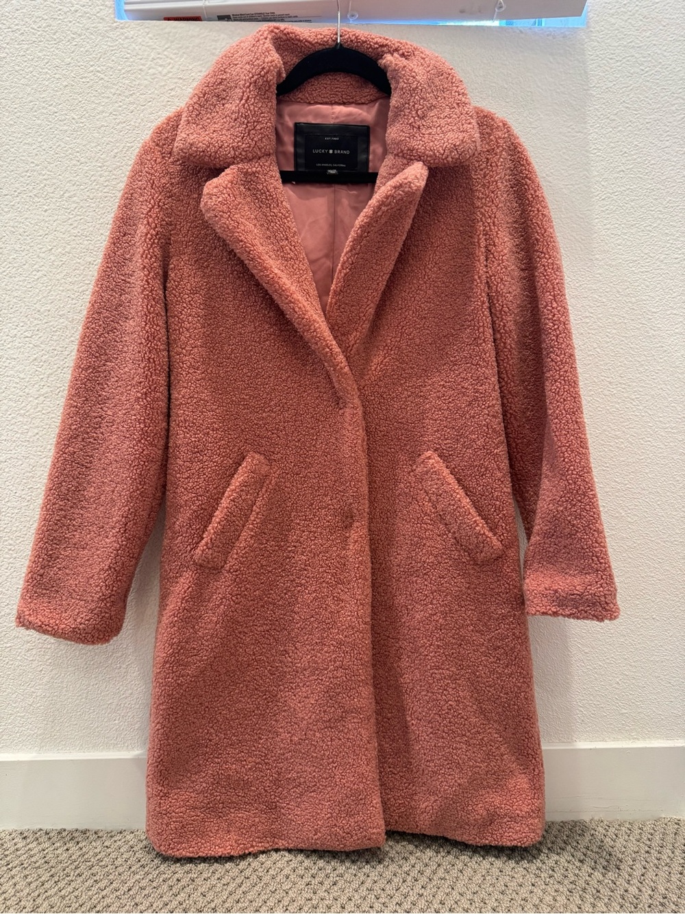 Lucky Brand mauve/dusty pink long faux fur teddy coat
